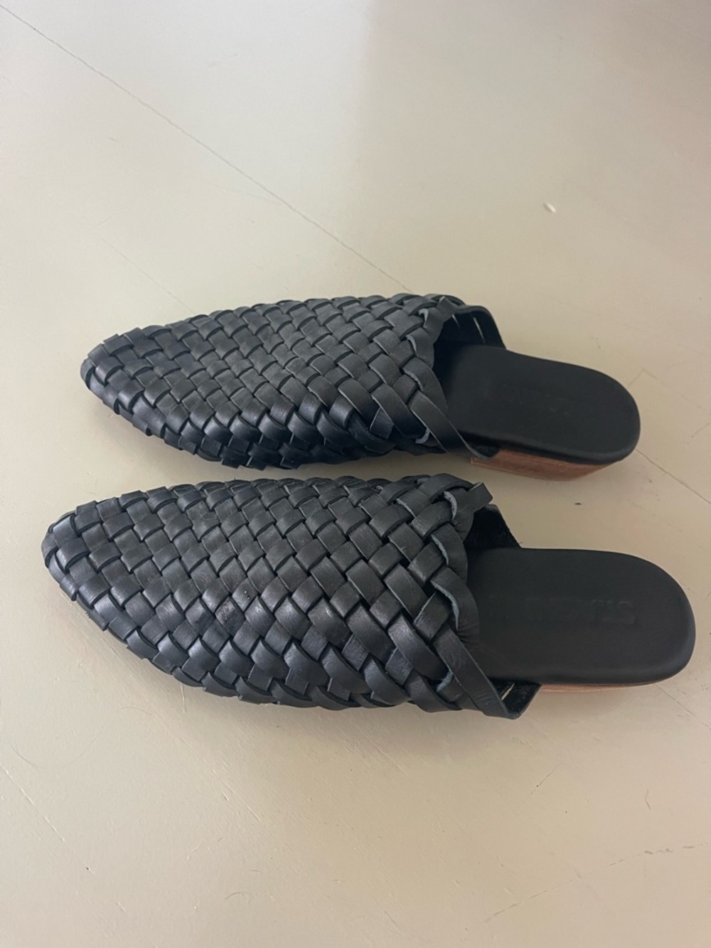 St. Agni Black Woven Leather Slide Loafers